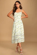 [S] Lulus See the Blooms White Floral Print Tie-Strap Midi Dress Nice Shape!
