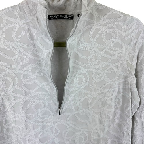 Sno Skins White Textured Mock Neck 1/2 Zip Nylon Stretchy Base Layer Size M - Picture 4 of 9