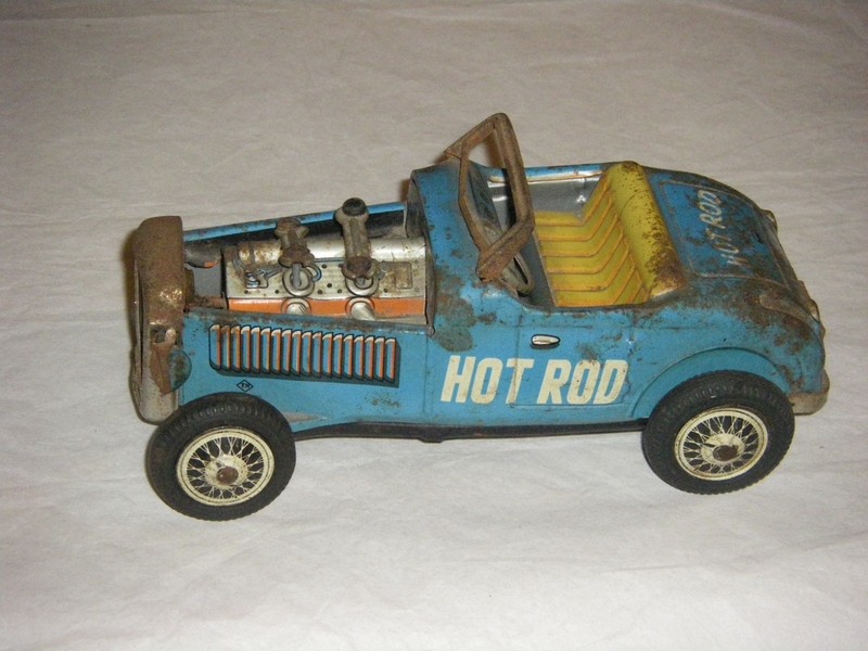 FORD HOT ROD CENTURY JAPOLY RACE CAR TIN FRICTION TOY T.N. JAPAN 1950s WORKING