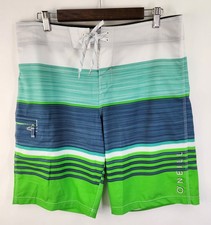 O'Neill Board Shorts Men's 34 Swim Trunks White Green Blue Striped