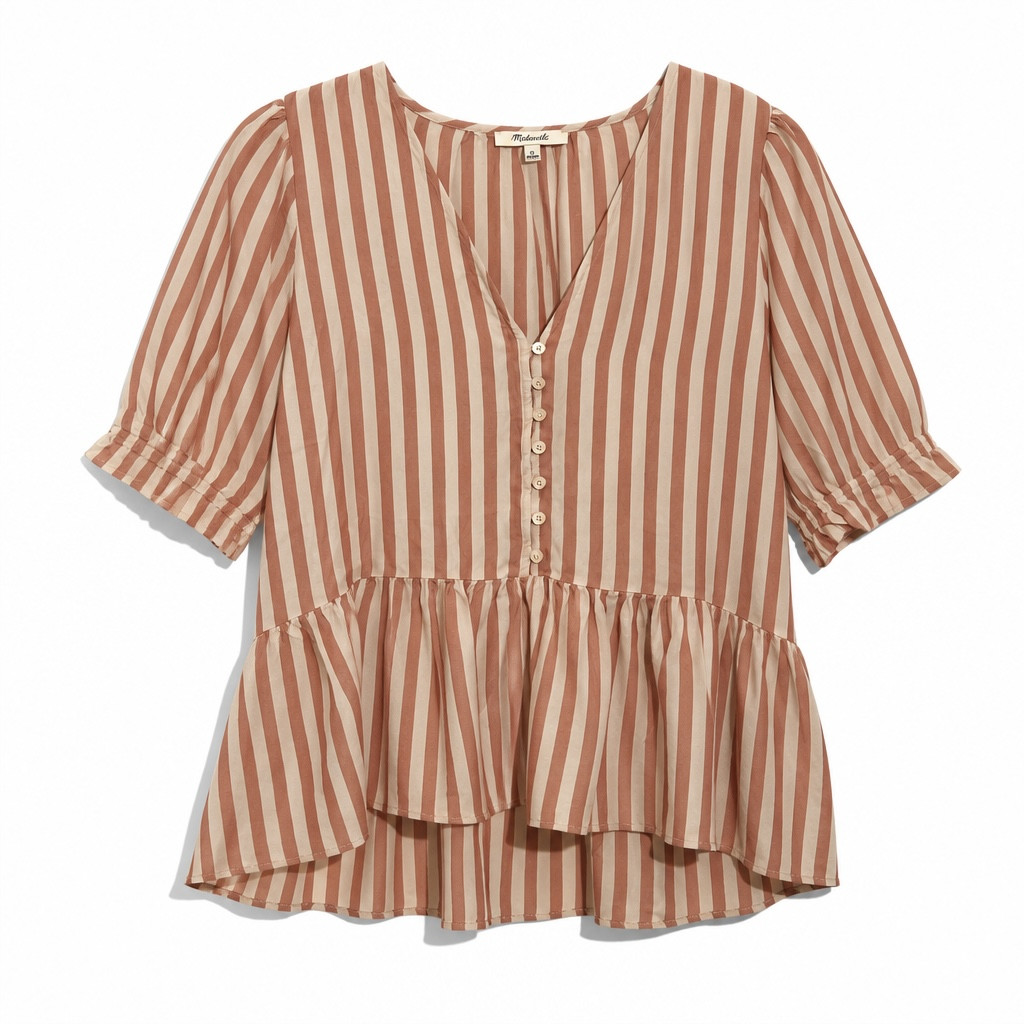 Madewell Courtyard Ruffle-Hem Top in Stripe