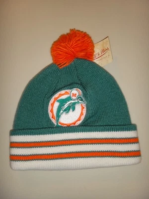 Men's Miami Dolphins NFL Mitchell & Ness Cuffed Pom Knit Beanie Hat OSFA