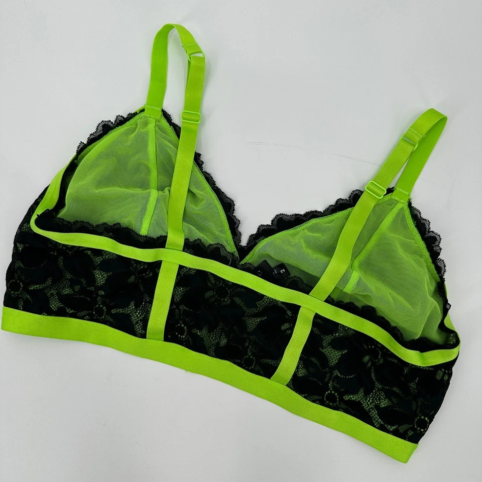 Sujetador Bralette Torrid Negro Neón Verde Encaje Tirantes Talla 2 Foto 4 de 4