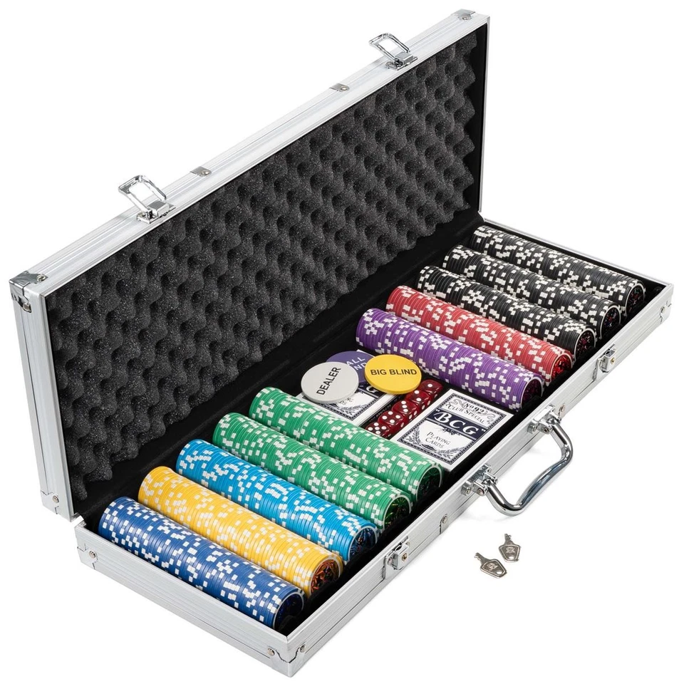 Pokerkoffer Poker Set Pokerset 500 Laser Pokerchips Jetons 12g Alu Koffer silber - Bild 1 von 4