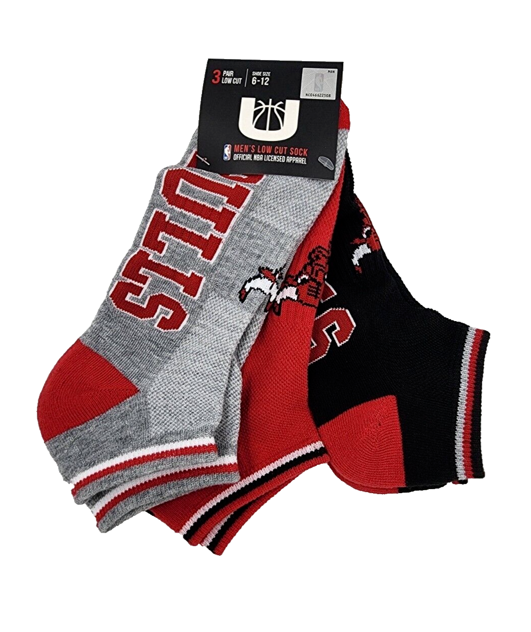 Chicago Bulls NBA Low Cut Socks 3-Pack for Men Shoe Size 6-12 Basketball L18 M