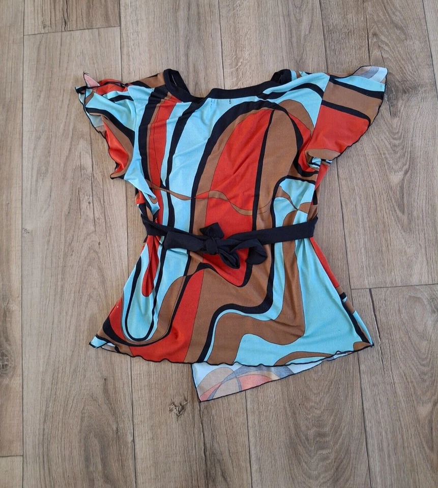 Blusa túnica Top Tempted Hearts para mujer Y2K marrón turquesa negra cuello talla M Foto 2 de 3