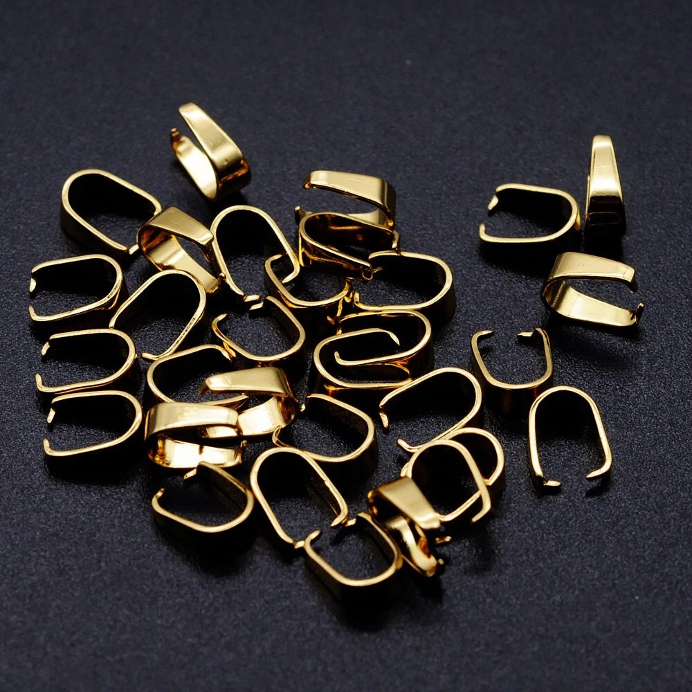 50Pcs Golden 201 Stainless Steel Snap on Bails Jewelry Making Findings  7x5x3mm