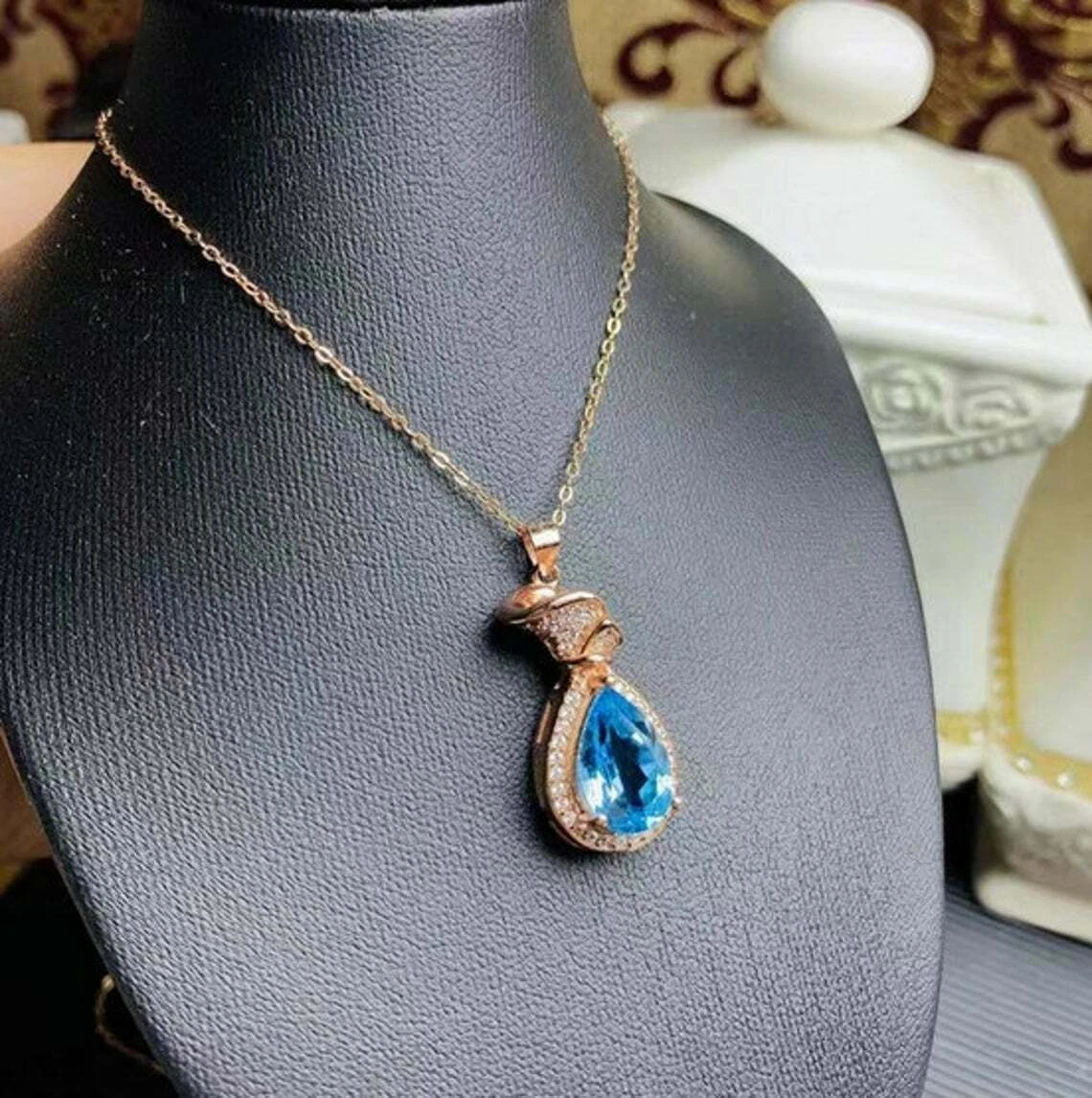 Blue topaz deals teardrop pendant
