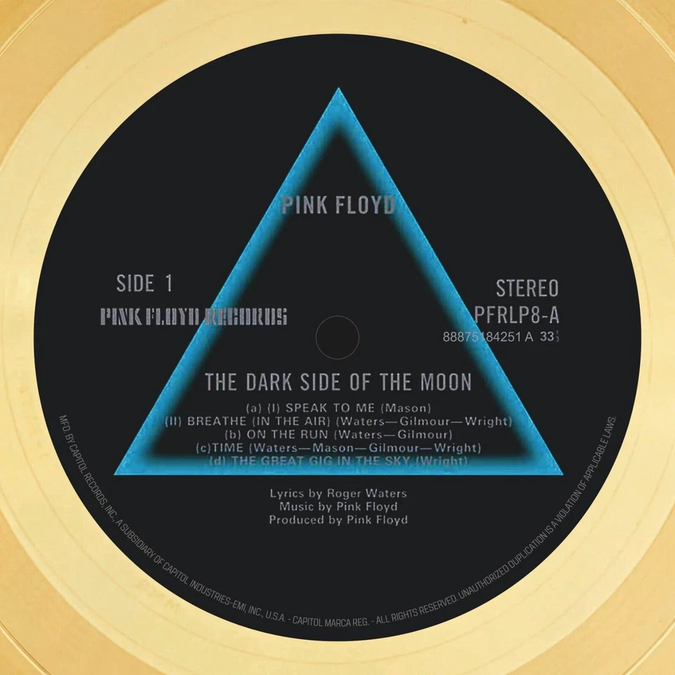 Pink Floyd – The Dark Side Of The Moon / LP Gold 12 in / Souvenir in black frame - Image 2 of 4