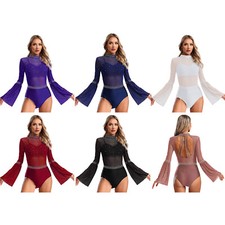 Women Jumpsuit Backless Bodysuit Prom Leotard Mesh Costume Patchwork Uniform