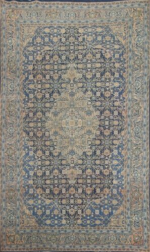 Vintage Traditional Geometric Area Rug 7x11 Hand-knotted Wool Navy Blue Carpet - Afbeelding 1 van 12