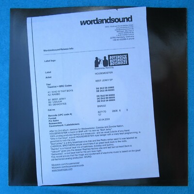Housemeister   Beef Jerky EP 12'' Vinyl 2009 Boysnoize Records BNR 032 electro