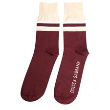 DOLCE & GABBANA Socks Burgundy Stretch Logo Print Mid Calf Unisex s.Tag L 120usd