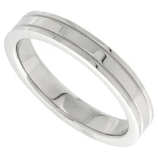 4mm Stainless Steel Flat Wedding Band Ring, Grooved Edges High Polish Finish
