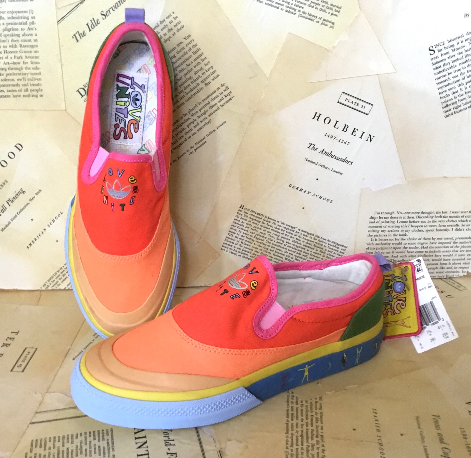 Кроссовки Adidas Nizzo Slip On Pride Shoes Love Unites Красные желтые оранжевые коричневые 8 Мужские NWT