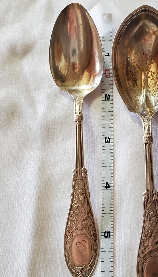 Sterling Whiting Arabesque 1875 Gottesleben Tsp & Preserve Spoon RARE HISTORIC - Image 4 of 4