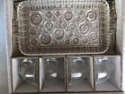 Vintage Anchor Hocking Anchorglass Serva Snack Set 4 Cups & 4 Snack Trays In Box