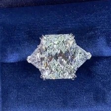 11x9mm Radiant Cut Moissanite Three Stone Engagement Ring 14k White Gold Plated