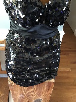 open lace back dress Long Sleeves Sequins Black Short Party Dress – FancyVestido main image 0