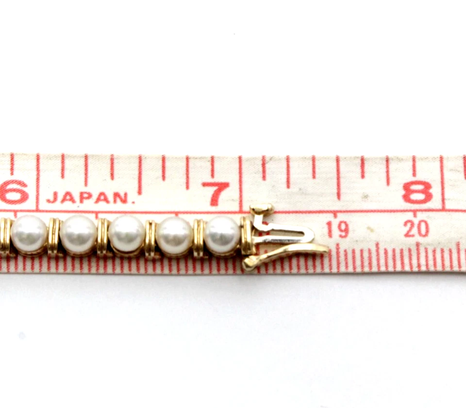 SOLID 14k YELLOW GOLD PEARL TENNIS BRACELET 7", for 6-3/4" wrist or smaller - Image 4 of 4