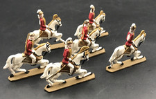 Lot of Six 6 Vintage Cast Lead Soldiers on Horses Red Suit Golden Helmet