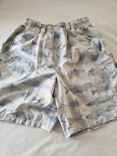 Columbia SWIM SUIT w liner Mens SMALL Fish Print Omni Shade Offshore PFG pockets