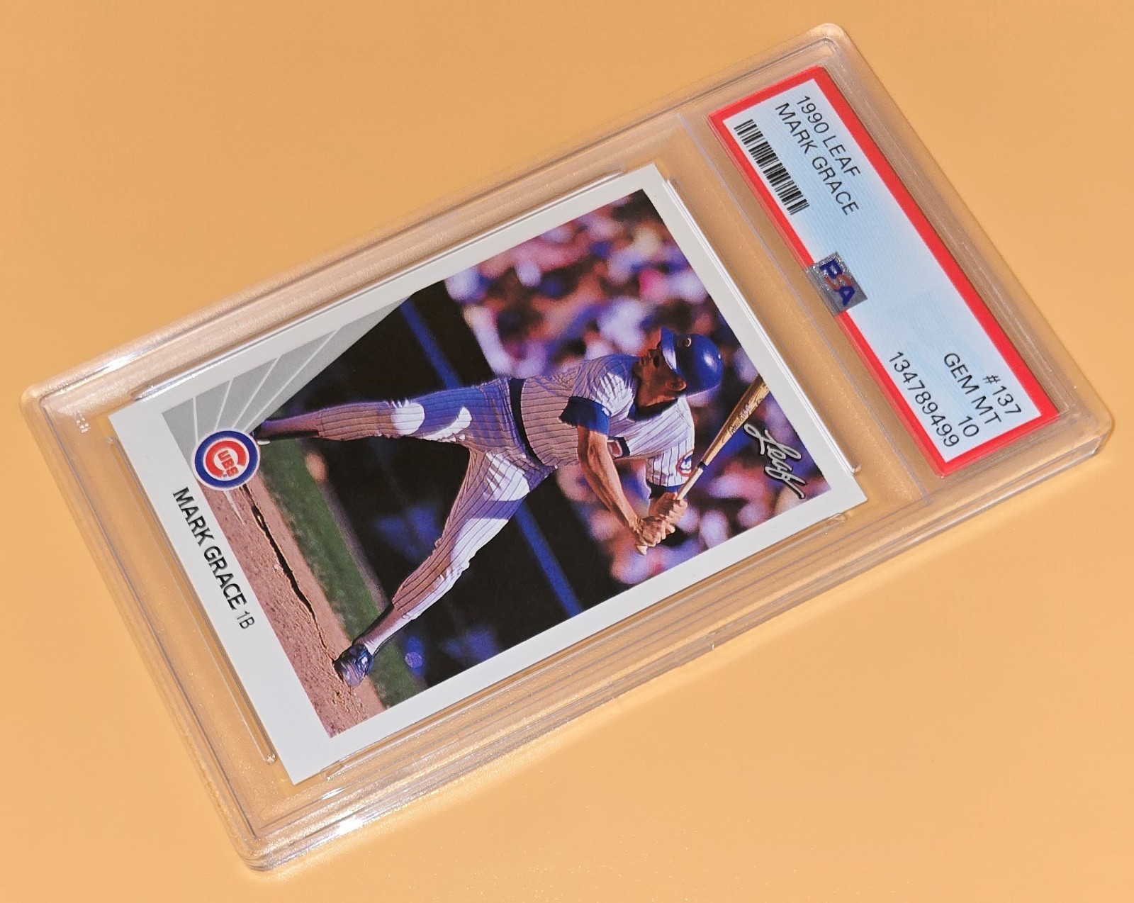 Mark Grace PSA 10 1990 Leaf Baseball #137 Chicago Cubs MLB Vintage Baseball Card view 4