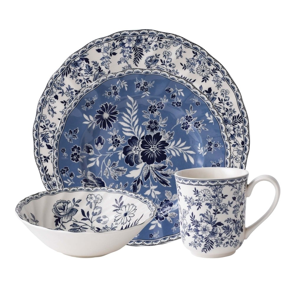 NEW - Johnson Brothers DEVON COTTAGE Blue & White 4-Pc DINNERWARE