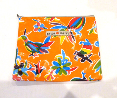 Erica Maree orange cosmetic bag with colorful animals