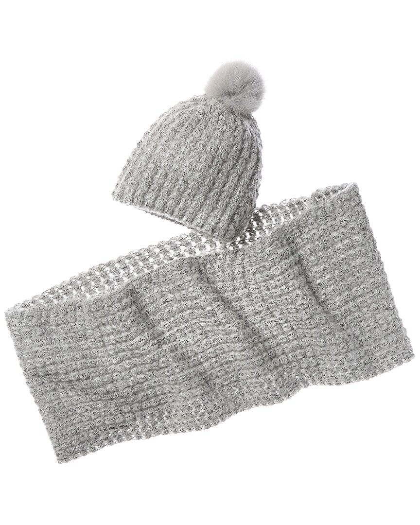 La Fiorentina Knit Hat - Scarf Set Womens Grey 17390₽