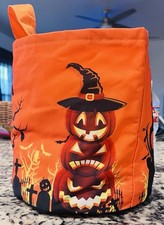Halloween Trick or Treat Candy Bags LED Light up Pumpkin Bucket, Collapsible