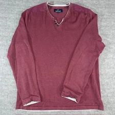 Buffalo by David Bitton Men's Sweater Burgundy LS Hybrid V Neck Henley size XL