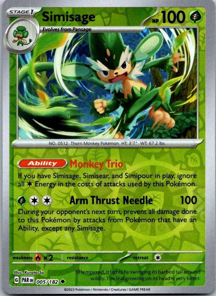 Simisage Reverse Holo Uncommon SV04: Paradox Rift 005/182 LP
