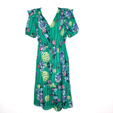 LOFT Dress Womens XXSP Green Floral Ruffle Tiered Midi Drawstring Waist Boho
