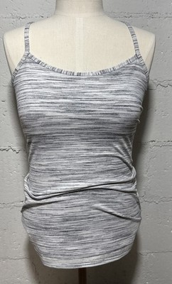 Lululemon Power Y Tank Top Gray Stripped- Built-In Shelf Bra - Women's Size 10