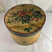 Antique PENNSYLVANIA DUTCH GERMAN Round PANTRY BOX w/ Original Paint Decoration