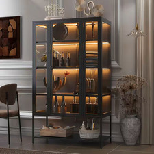 LED Lights Black 67.25 In. H Steel Storage Display Cabinet with Adjustable Shelv