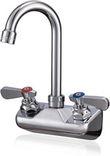 4 Inch Wall Mount Commercial Sink Faucet Brass Gooseneck 360  Dual Handle