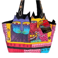 Laurel Burch Cat Bag Sun N Sand Cutout Medium Canvas Tote Purse Multicolor