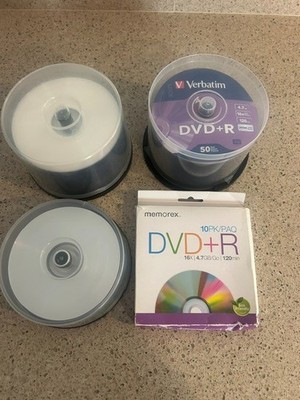 Memorex DVD+R (3), Verbatim DVD+R (48), Memorex DVD-R (49), Memorex CD-RW (21)