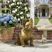 Rustic Gold Outdoor French Bulldog Dog Garden Sculpture Statue No Assembly