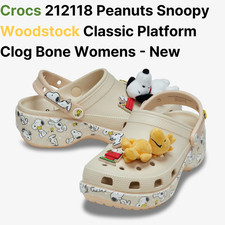 Crocs 212118 Peanuts Snoopy Woodstock Classic Platform Clog Bone Womens - New