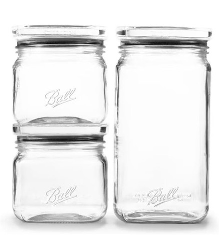 3 Ball Stack & Store Jars Set, Stackable Lid Design, Two 4cup And One 9.9 Cup