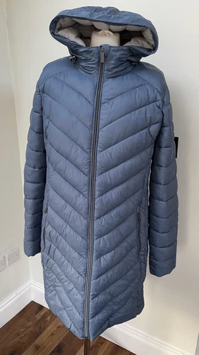 Cappotto lungo Michael Kors taglia 14 blu impacchettabile cappuccio leggero perfette condizioni