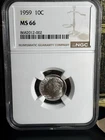 1959 Roosevelt Dime NGC MS66 GEM 90% Silver 10C Graded Coin.