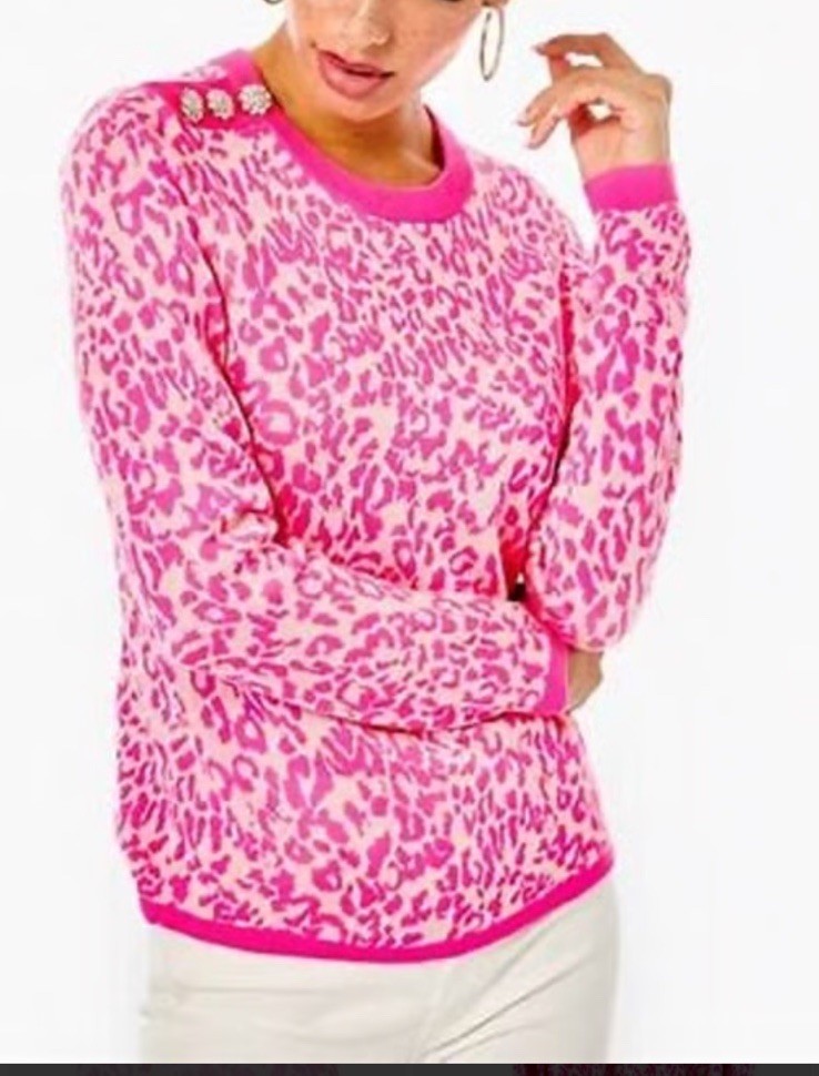 Lilly Pulitzer Morgen Jacquard Pink Leopard Animal Sweater Size S