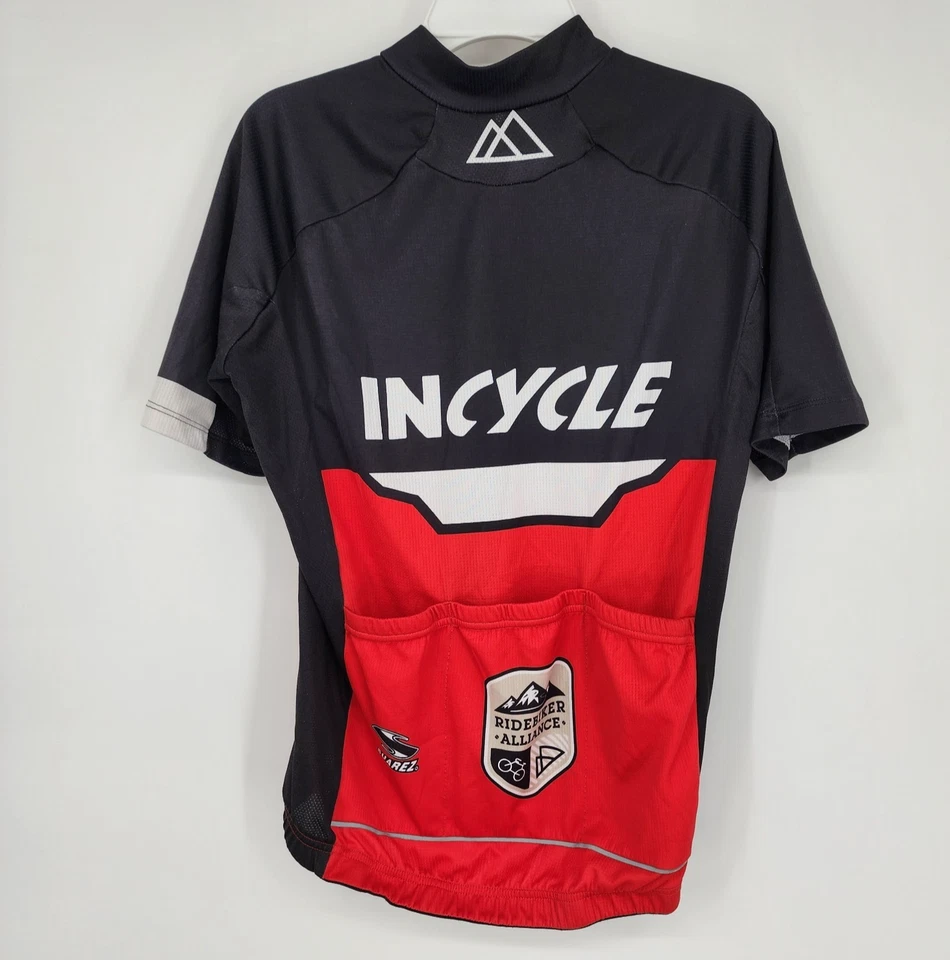 Camiseta de ciclismo Suarez masculina pequena preta e vermelha com zíper completo em excelente estado usado - Imagem 3 de 4