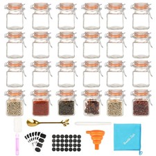 3.4 oz Small Glass Spice Jars with Lables, 24 Pack Empty Mini Square Spice Bo...