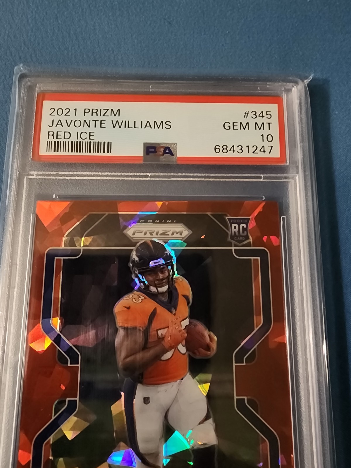 2021 Panini Prizm Football Javonte Williams- RED ICE ROOKIE PRIZM- PSA 10 view 5