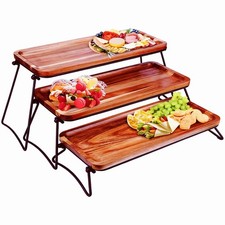 3 Tier Cupcake Stand and Towers Serving Tray for Party, Acacia Wooden Dessert...